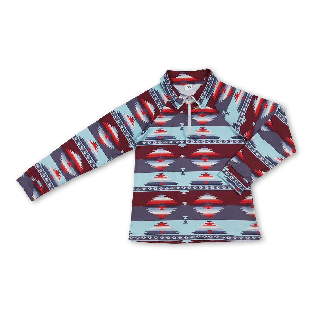 Turquoise aztec adult women zipper pullover