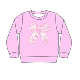 Pink long sleeves floral bow adult women shirt