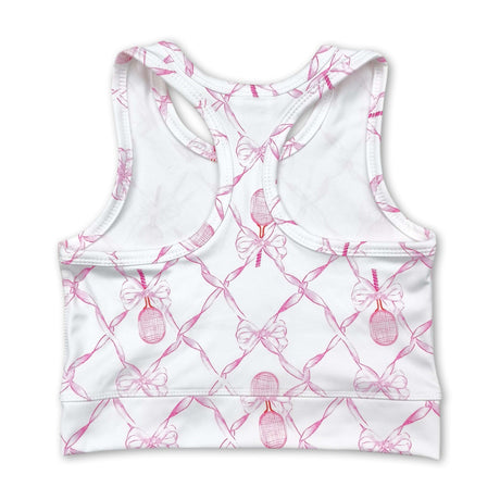 Sleeveless pink bow tennis toddler girls yoga top