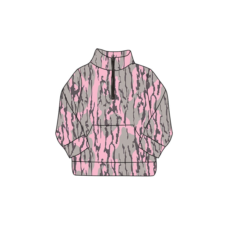 Pink camo pocket kids girls zipper pullover