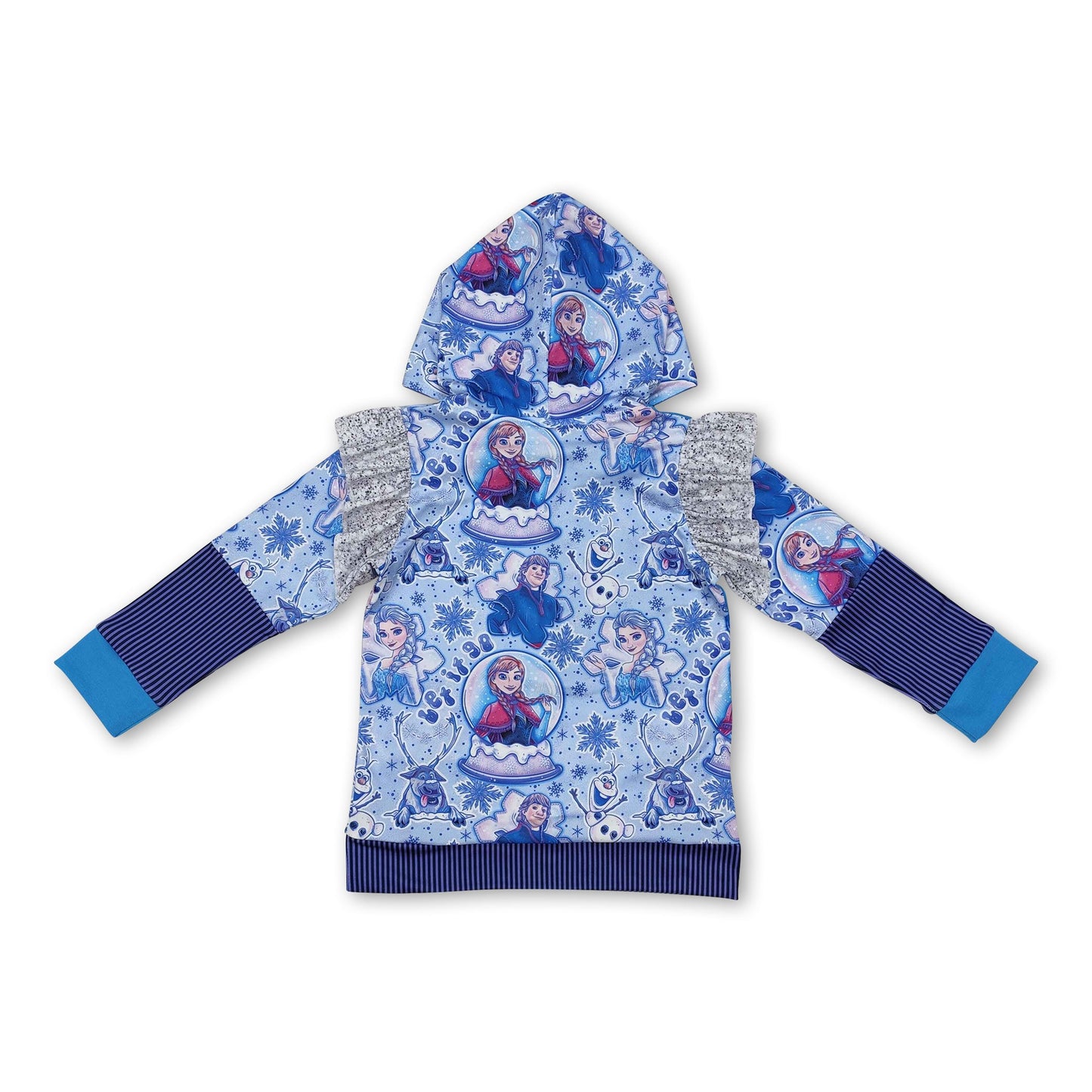 Blue long sleeves ice princess baby girls hoodie