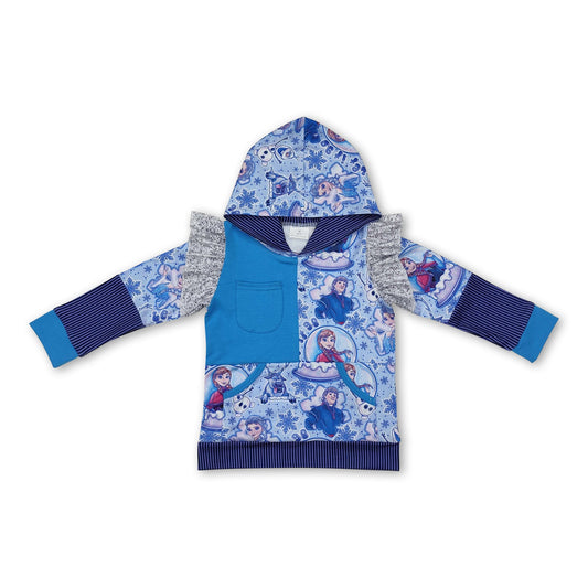 Blue long sleeves ice princess baby girls hoodie