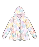Long sleeves light colorful heart kids girls valentine's hoodie
