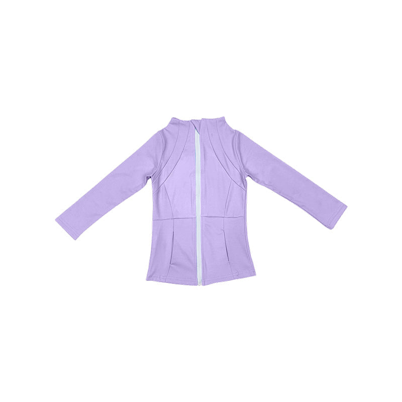 Lavender long sleeves zipper baby girls yoga shirt