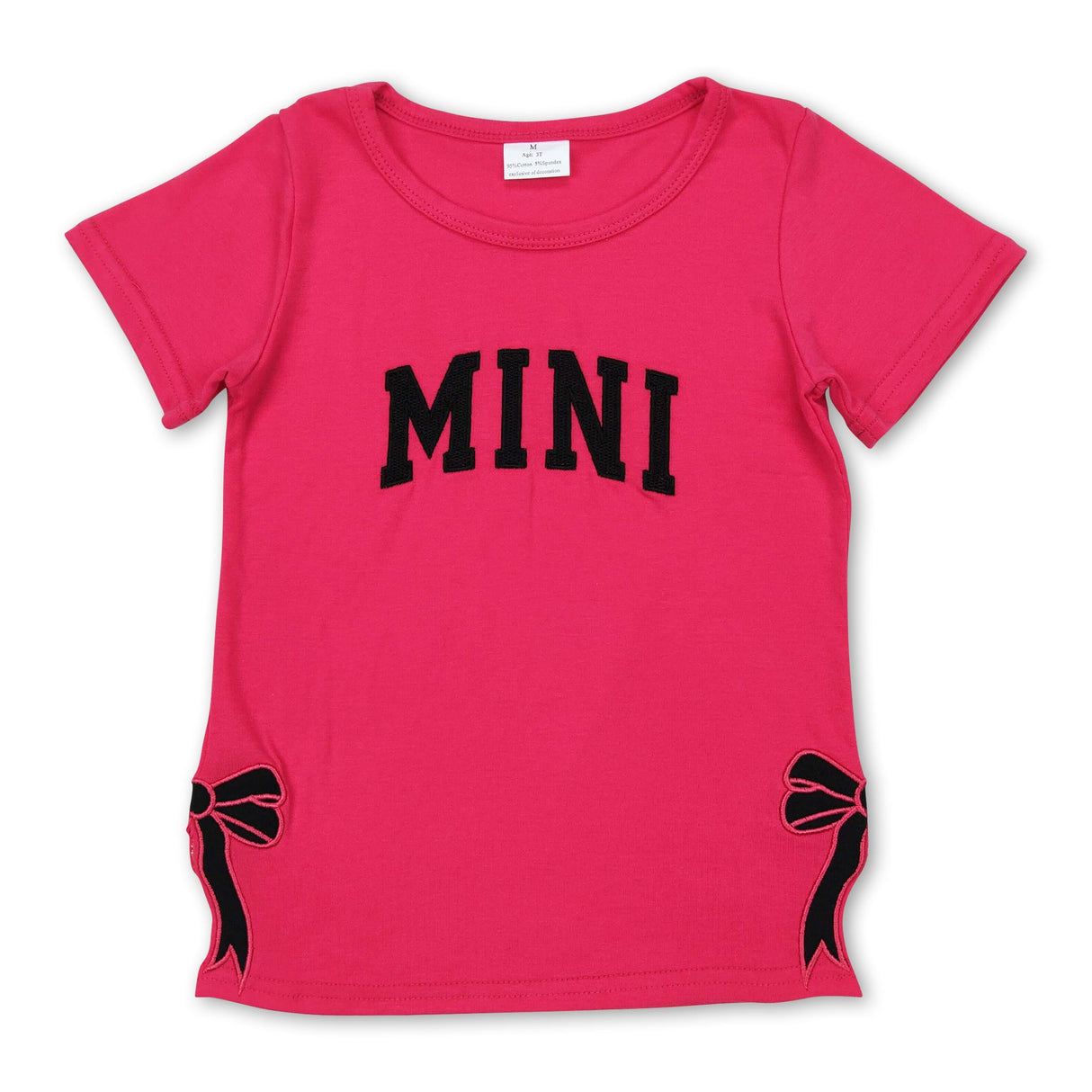 Hot pink short sleeves mini bow baby girls shirt
