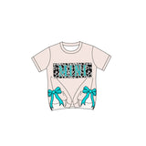 Short sleeves cow print turquoise mini bow baby girls shirt
