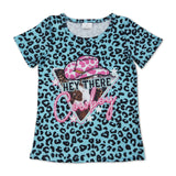 Short sleeves turquoise leopard cow hat girls shirt