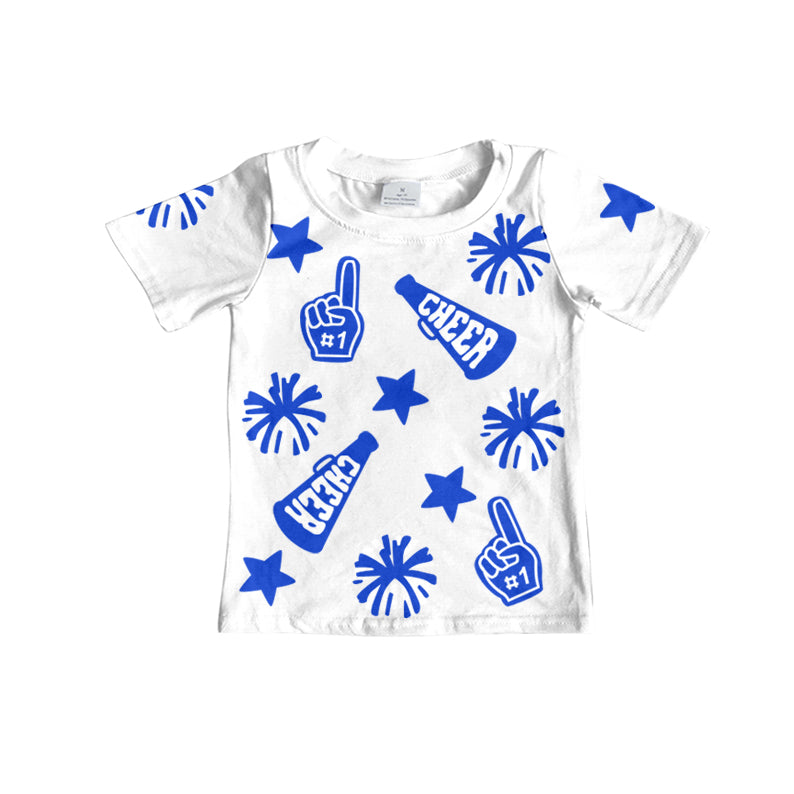 Short sleeves cheer blue kids girls team shirt