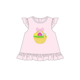 Pink flutter sleeves eggs basket baby girls Easter shirt