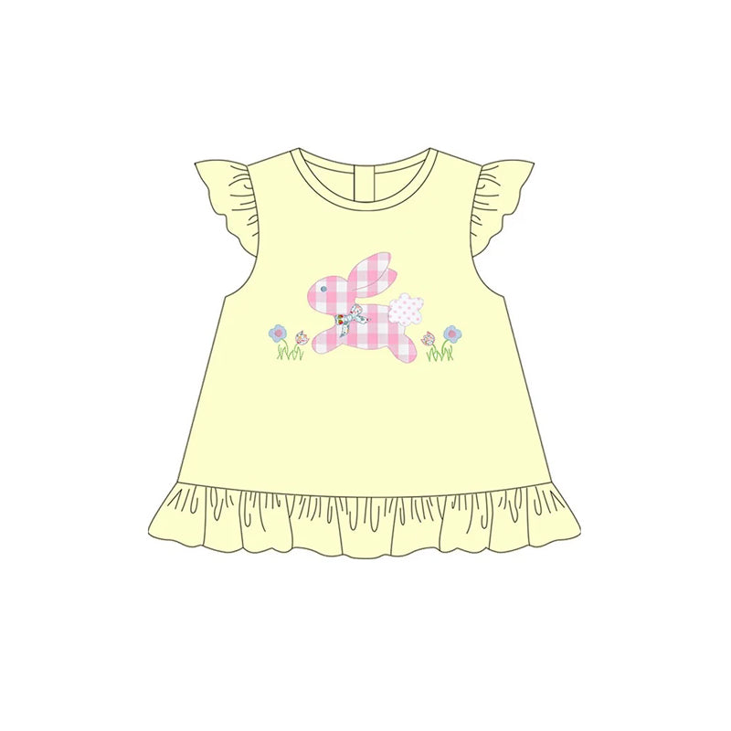 Yellow flutter sleeves bunny floral baby girls Easter shirt