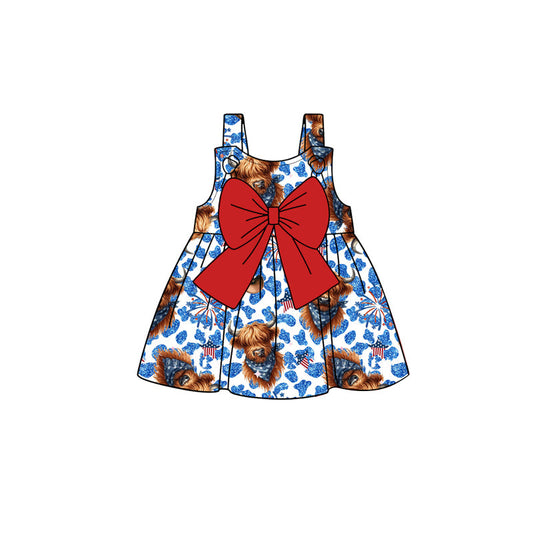 Straps highland cow firework kids girls 4th of july shirt