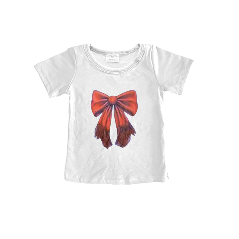 Short sleeves brown bow baby girls summer shirt