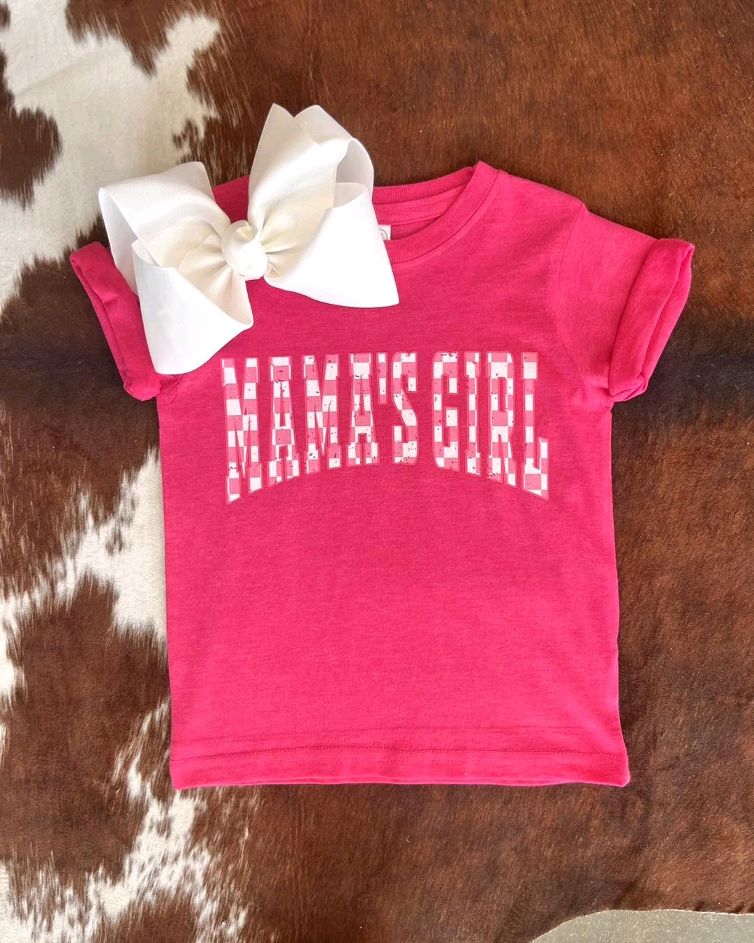 Hot pink short sleeves plaid mama's girl summer shirt