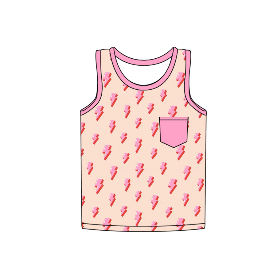 Pink sleeveless pocket thunder western kids summer top