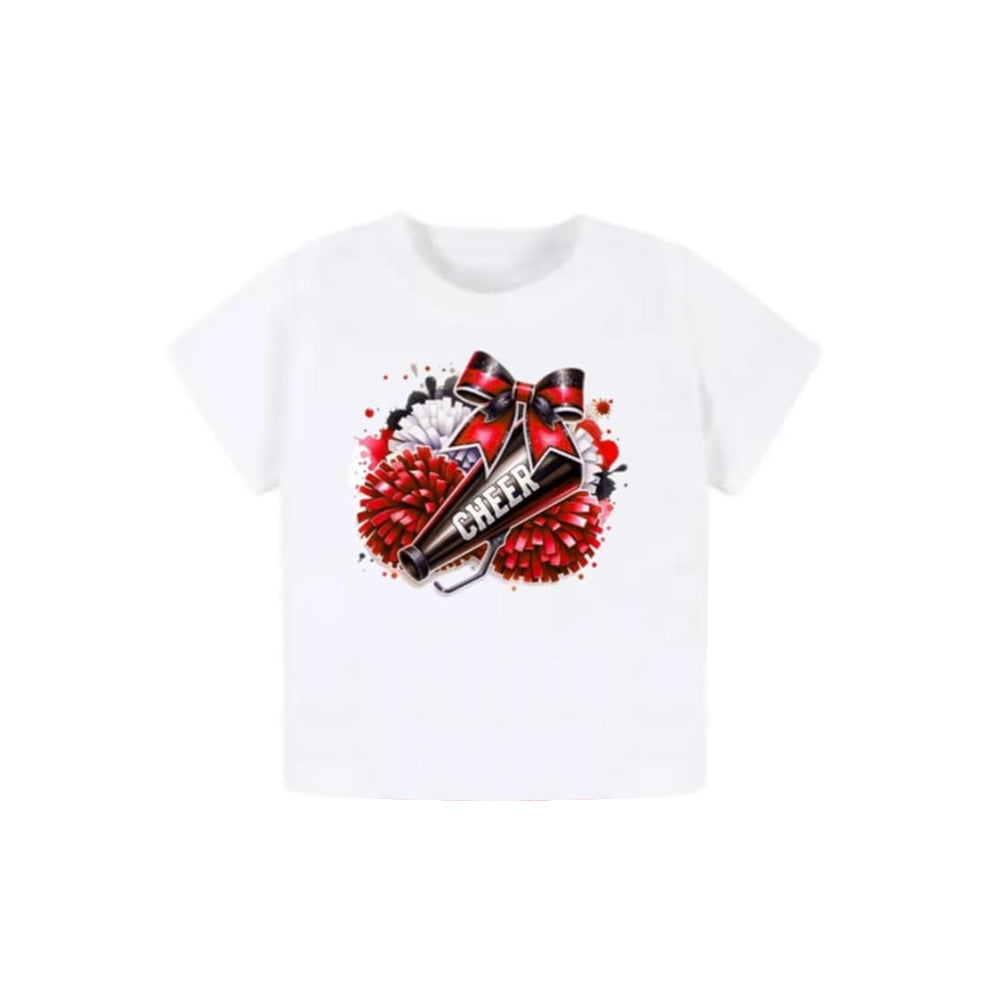 White short sleeves cheer bow kids girls team shirt