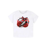 White short sleeves cheer bow kids girls team shirt