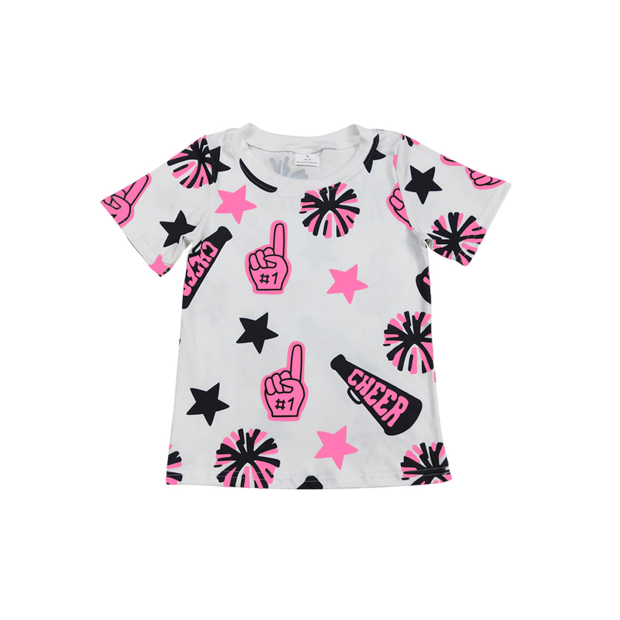 Pink short sleeves cheer kids girls team shirt