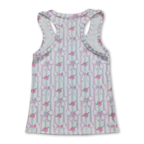 Sleeveless stripe floral bow kids girls activewear top