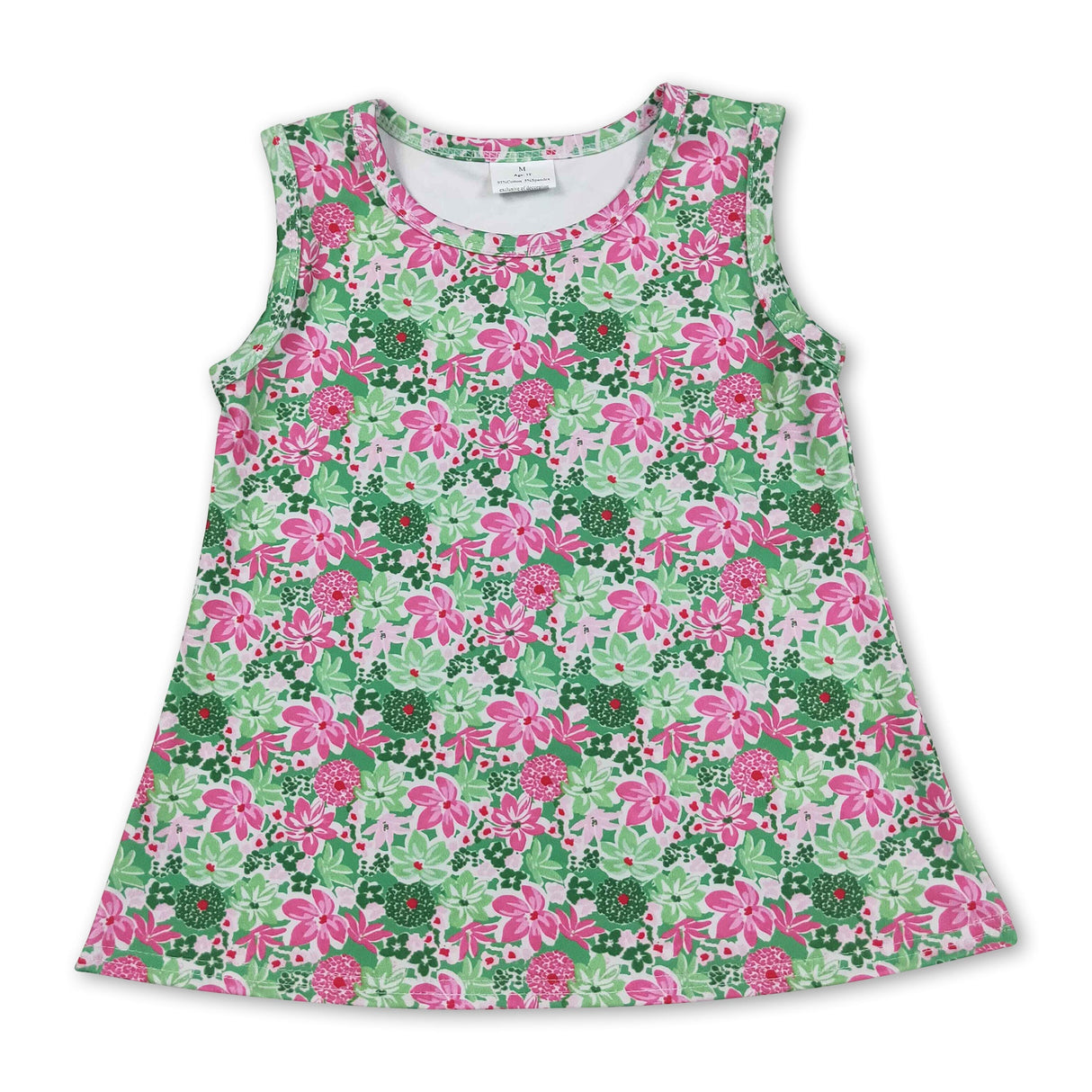 Sleeveless pink green floral kids girls activewear top