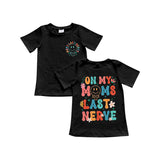 Black short sleeves smile floral letters kids shirt