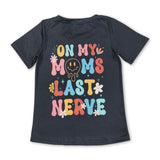 Black short sleeves smile floral letters kids shirt