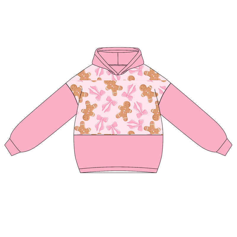 Long sleeves pink gingerbread bows girls Christmas hoodie