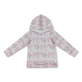 Long sleeves floral pink bow baby girls hoodie