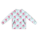 Long sleeves light blue floral zipper girls activewear pullover