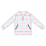 Long sleeves pink bow plaid zipper girls activewear pullover