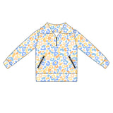 Long sleeves blue yellow leopard zipper girls activewear pullover