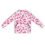 Long sleeves pink leopard zipper girls activewear pullover