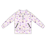 Long sleeves lavender leopard zipper girls activewear pullover