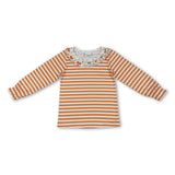 Long sleeves orange stripe bow ruffle girls fall shirt
