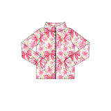 Long sleeves pink bow floral zipper kids girls yoga top