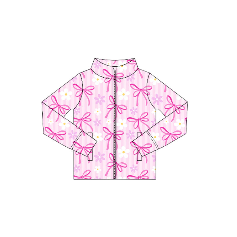 Stripe pink bow floral zipper kids girls yoga top