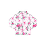 Plaid pink bow floral zipper kids girls yoga top