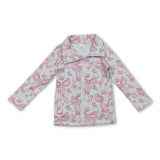 Long sleeves pink bow floral zipper kids girls yoga top