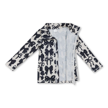 Long sleeves black bow zipper kids girls yoga top