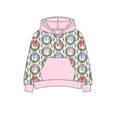 Colorful bow ornaments pink pocket girls Christmas hoodie