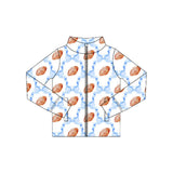 Long sleeves blue bow football zipper kids girls yoga top