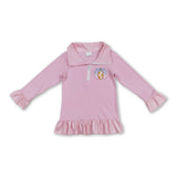 Pink polka dots pumpkin bow ruffle kids girls zip pullover