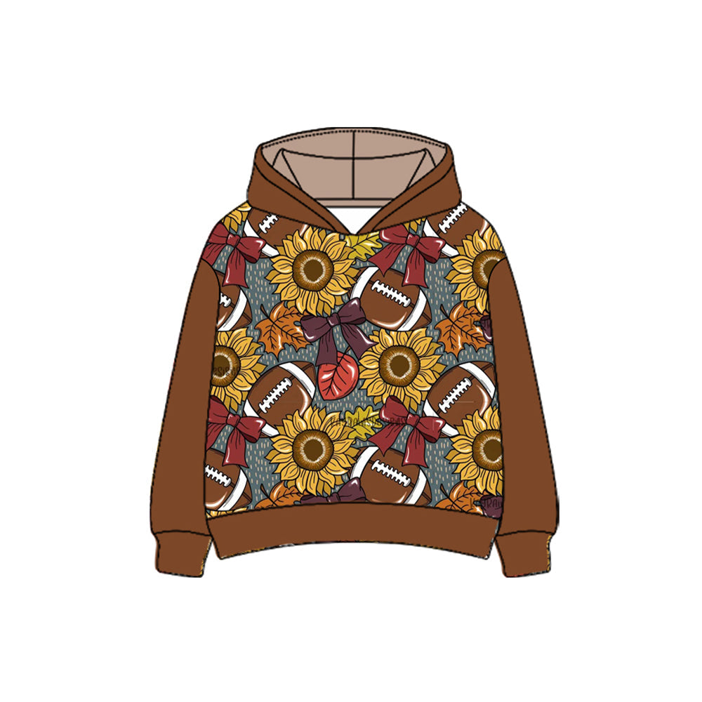 Brown long sleeves football sunflower girls hoodie