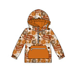 Long sleeves pumpkin cowgirl kids girls ruffle zipper hoodie