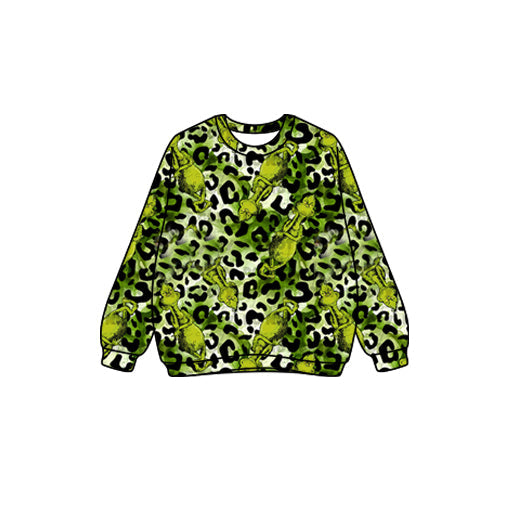 Long sleeves green face leopard kids girls Christmas shirt