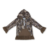 Ruffle pocket deer camo girls zipper pullover