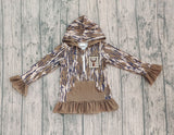 Ruffle pocket deer camo girls zipper pullover