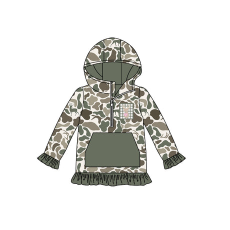 Ruffle pocket duck dog deer camo girls zipper pullover