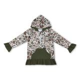 Ruffle pocket duck dog deer camo girls zipper pullover