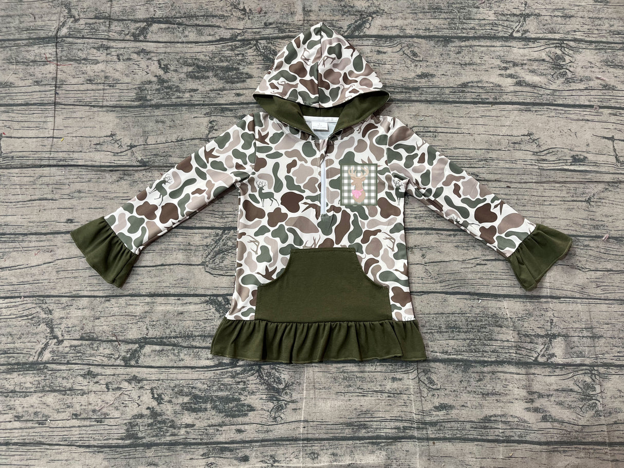 Ruffle pocket duck dog deer camo girls zipper pullover