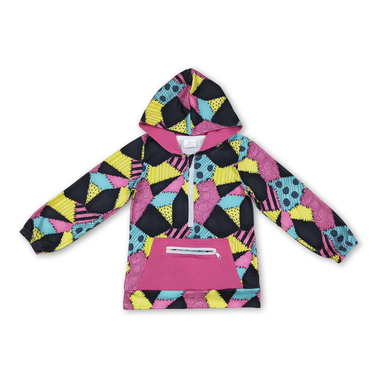 Purple pocket patchwork kids girls Halloween zipper hoodie